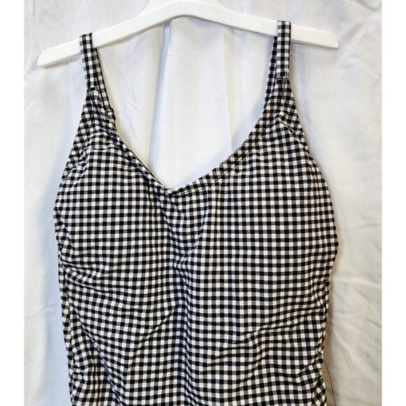 New Kona Sol Women's Black & White Check Round-Neck One-Piece Swimsuit Size S - Picture 2 of 5